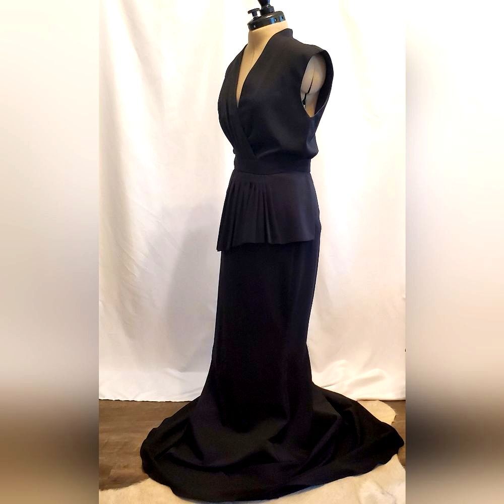 Badgley Mischka Women's Mermaid Gown 6 Black V-Neck Cap Sleeve Eveningwear - Picture 8 of 13